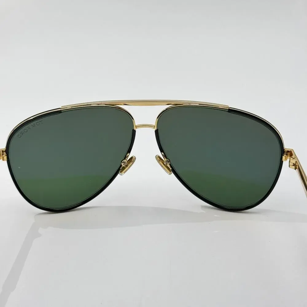 Tom Ford Sunglasses Rupert-02 TF1340 01N Black Aviator Frame Green Lens 63mm New